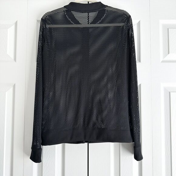 Black Mesh Long Sleeve Athletic Top Black Zip Up Medium (No Size Tag) Streetwear - Picture 2 of 7